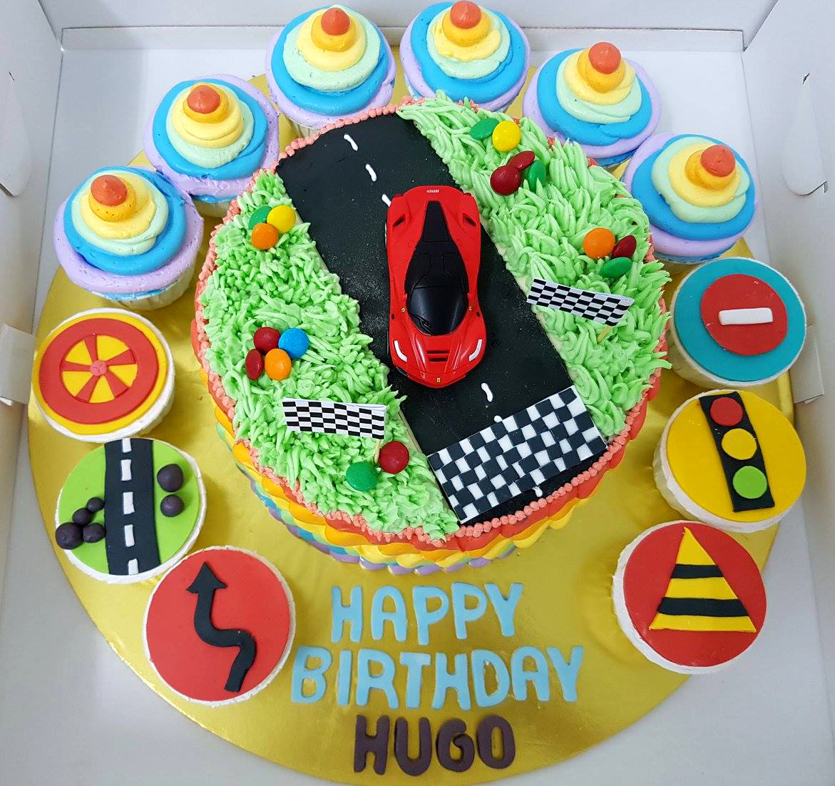 Rainbow Race Car Cake